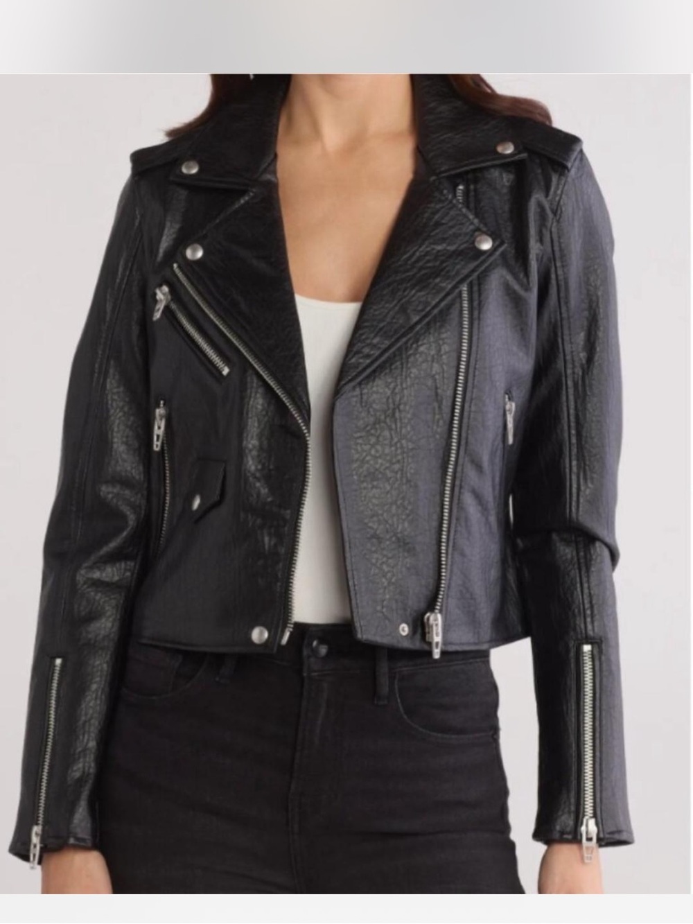 Blank NYC Black Faux Leather Moto Jacket with Silver Hardware